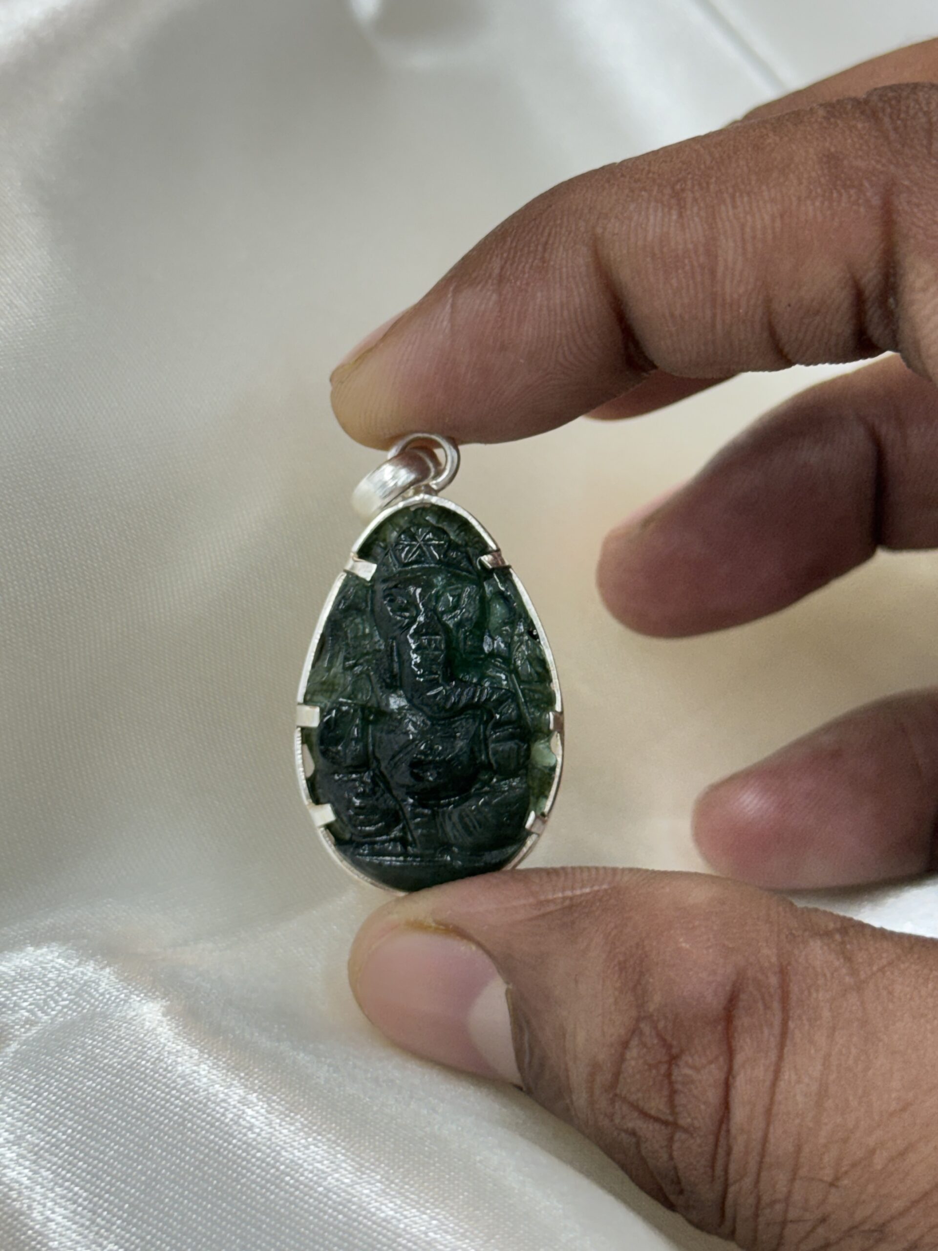 Handcarved Emerald Ganesha Pendant 37carats