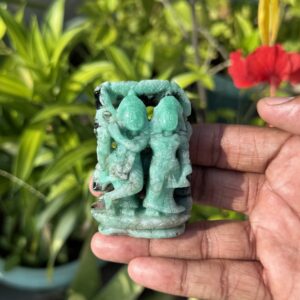575 Ct Natural Emerald Radha Krishna Statue - Hand Carved Certified Panna Idol for Home Mandir