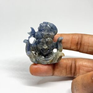 Blue Sapphire Shiva Head Carving Pendant