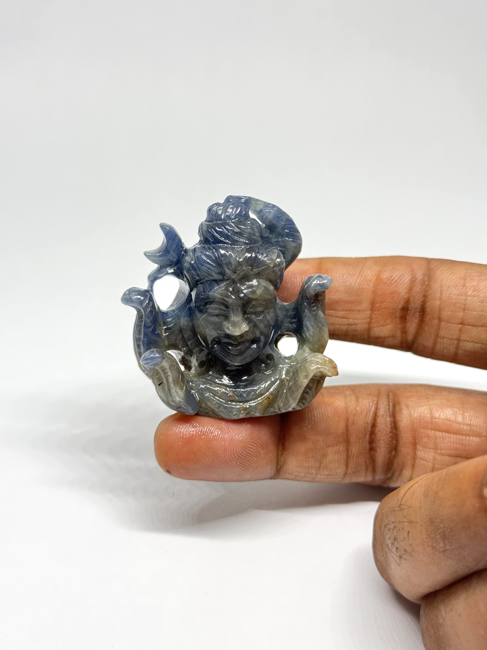 Blue Sapphire Shiva Head Carving Pendant