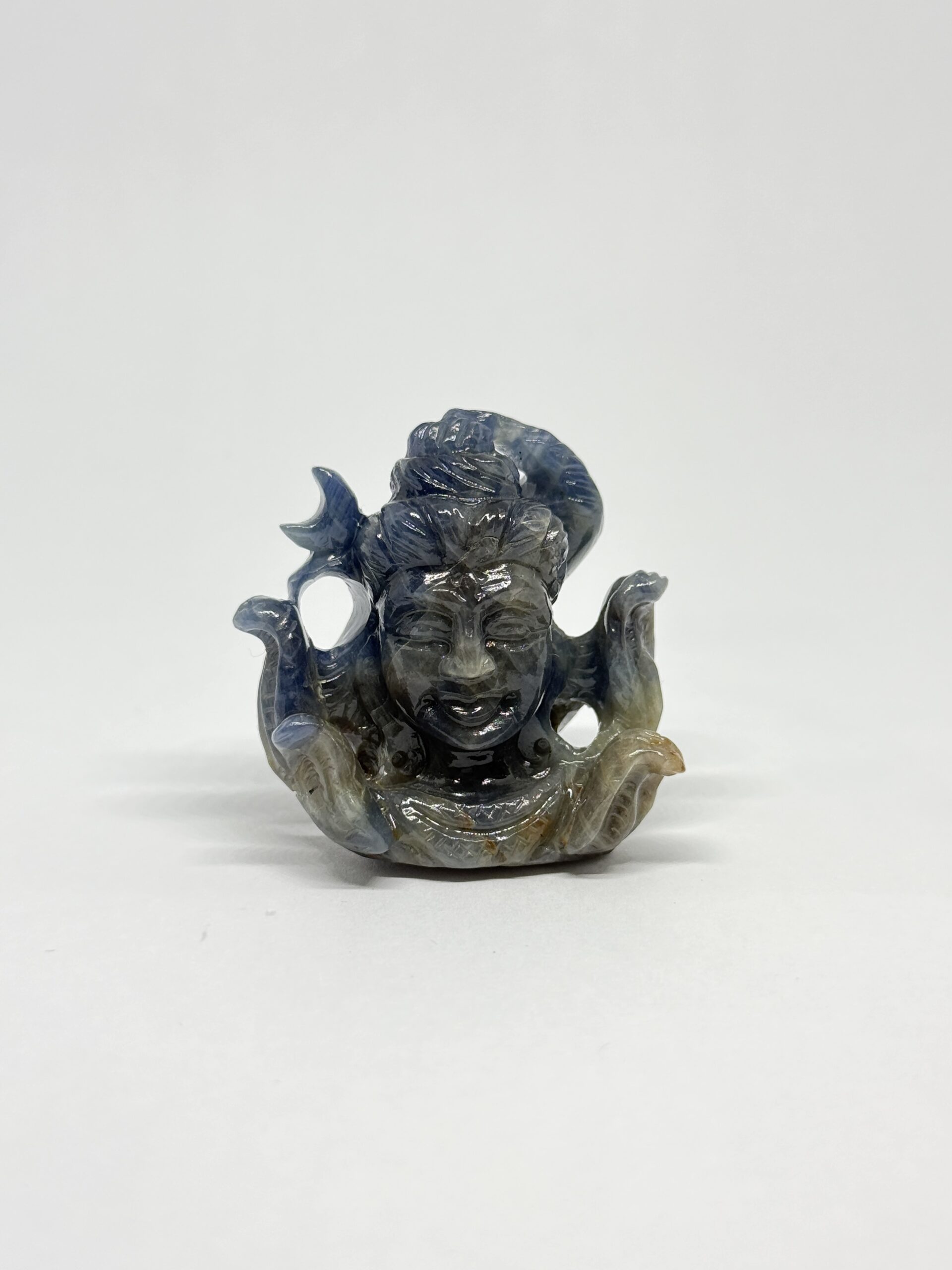Blue Sapphire Shiva Head Carving Pendant - Image 3