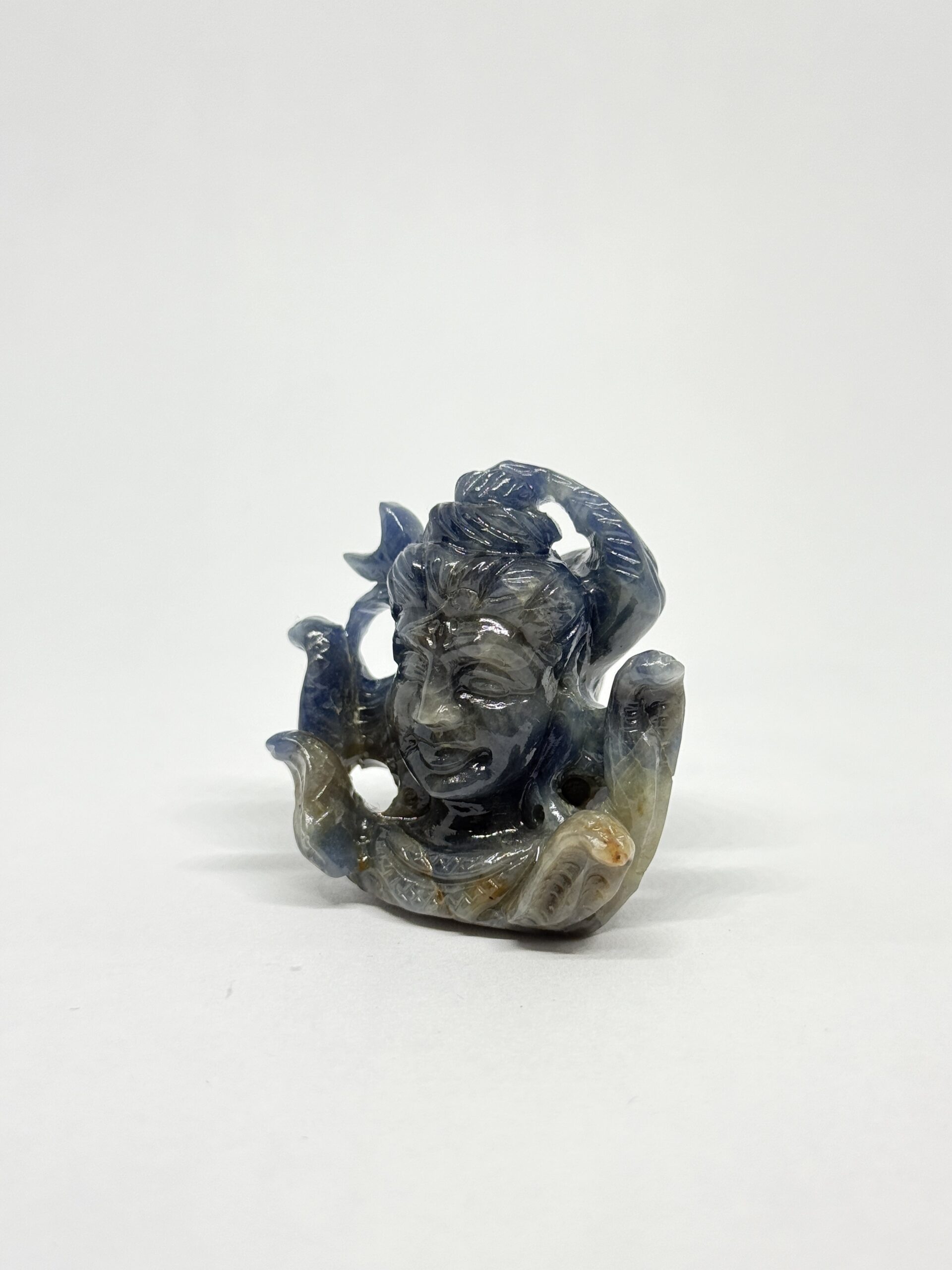 Blue Sapphire Shiva Head Carving Pendant - Image 4