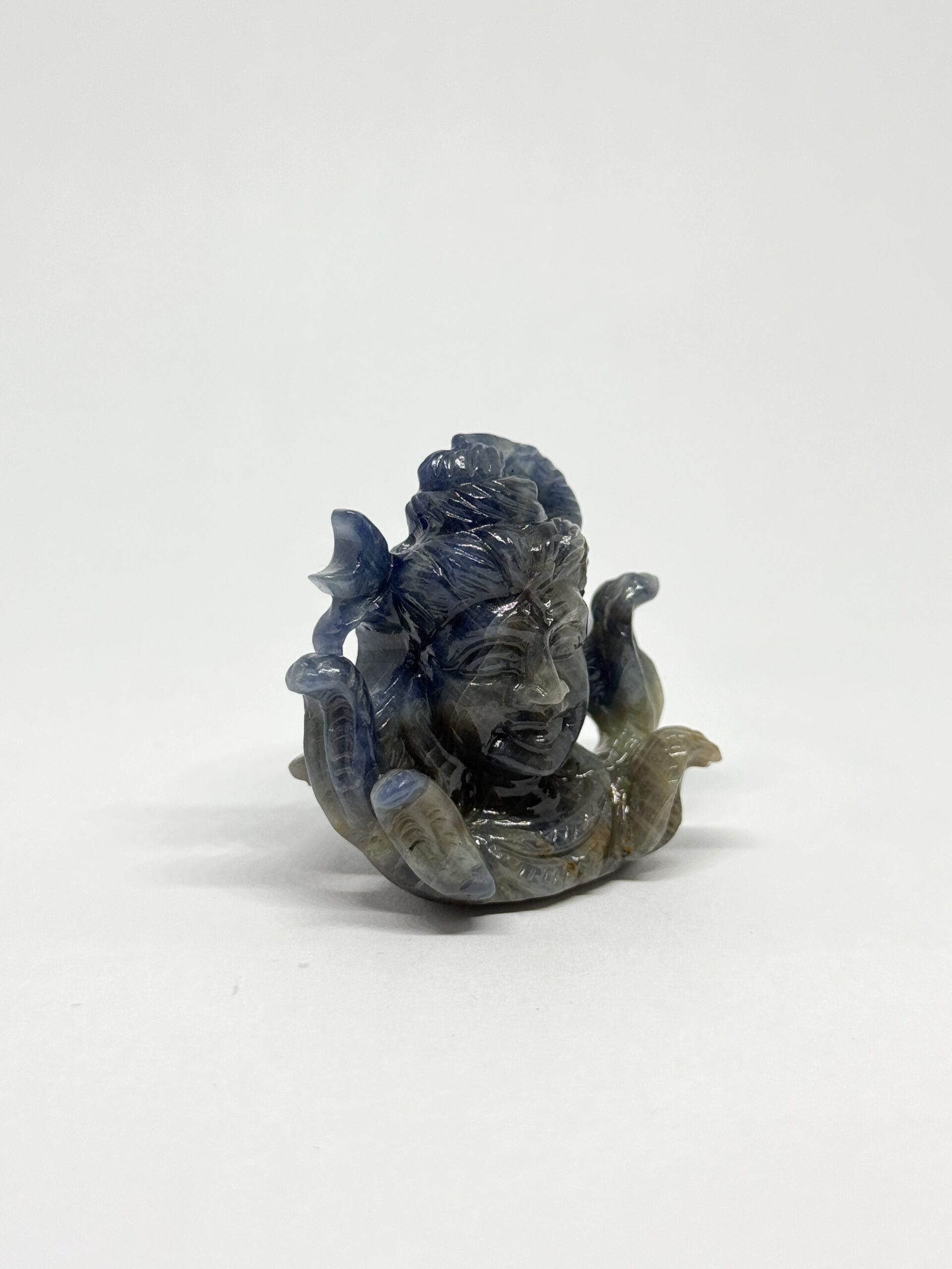 Blue Sapphire Shiva Head Carving Pendant - Image 5