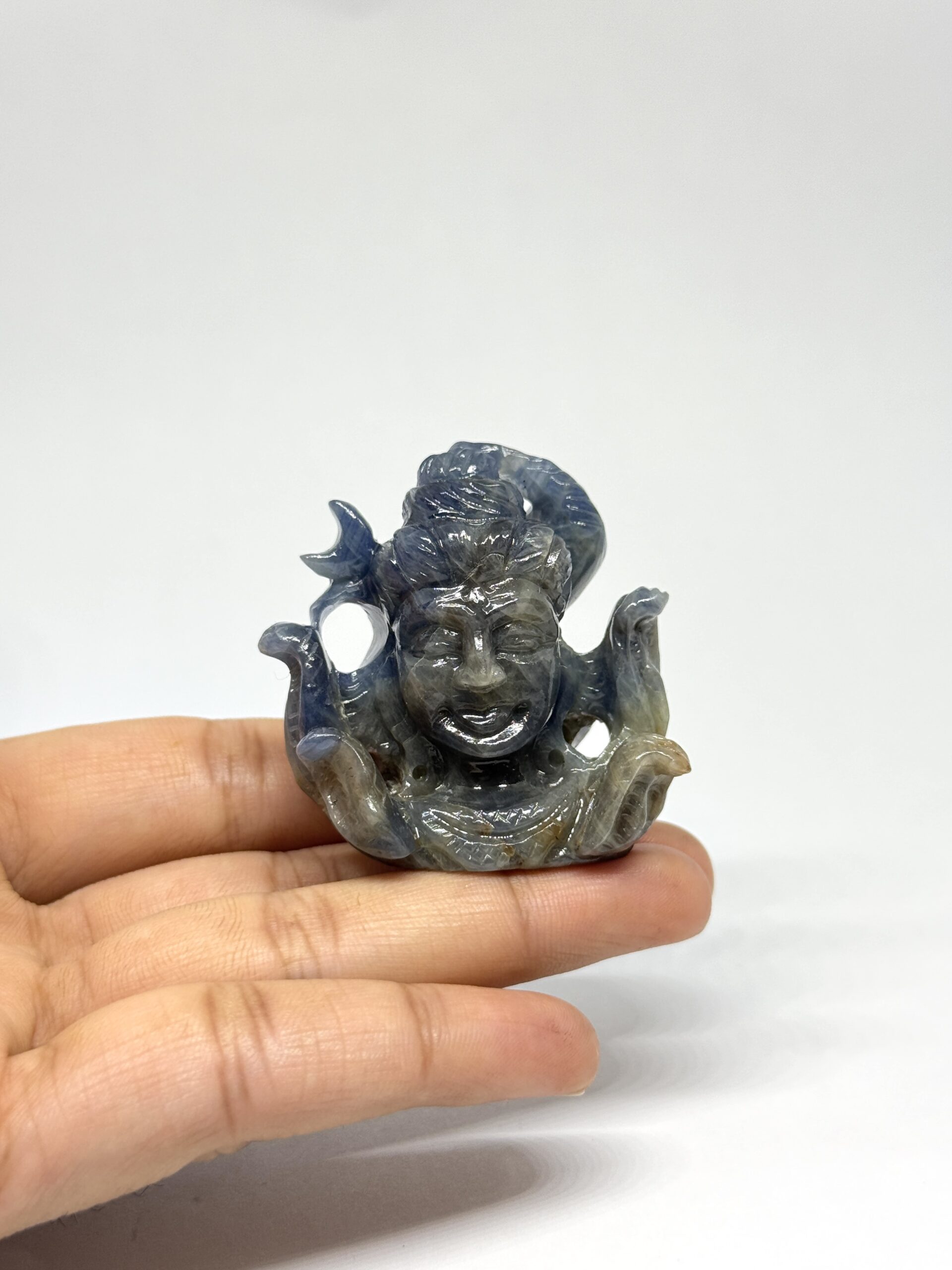 Blue Sapphire Shiva Head Carving Pendant - Image 9