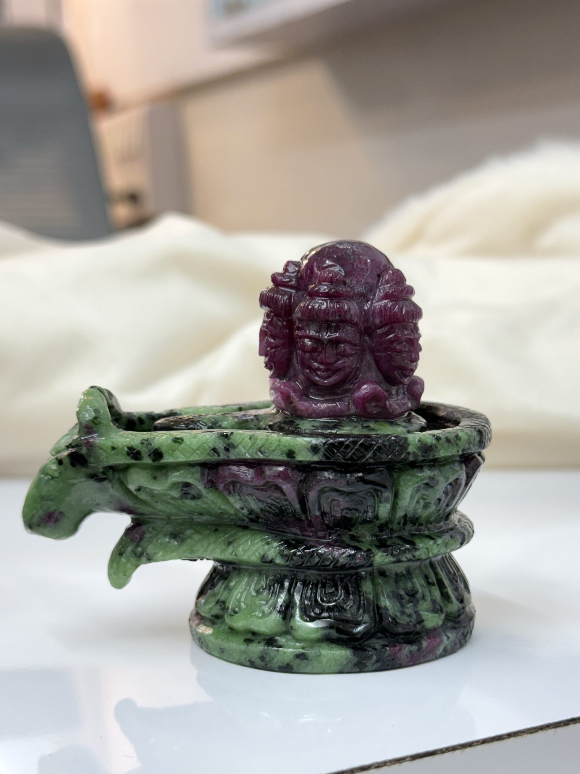 Hand Carved Ruby Zoisite Panchmukhi Shiva Lingam,1968 Ct